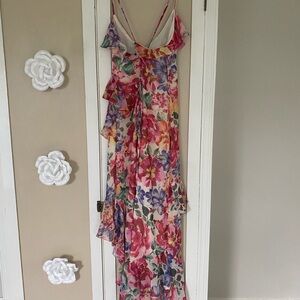 Brand New Dress Forum Floral Asymmetrical Dress - Pink and Purple